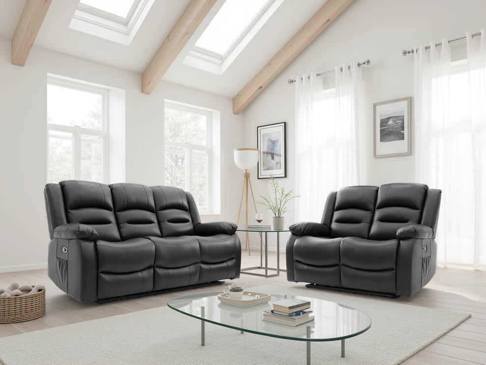 Alva Electric Recliner Sofa Black 3+2 Set
