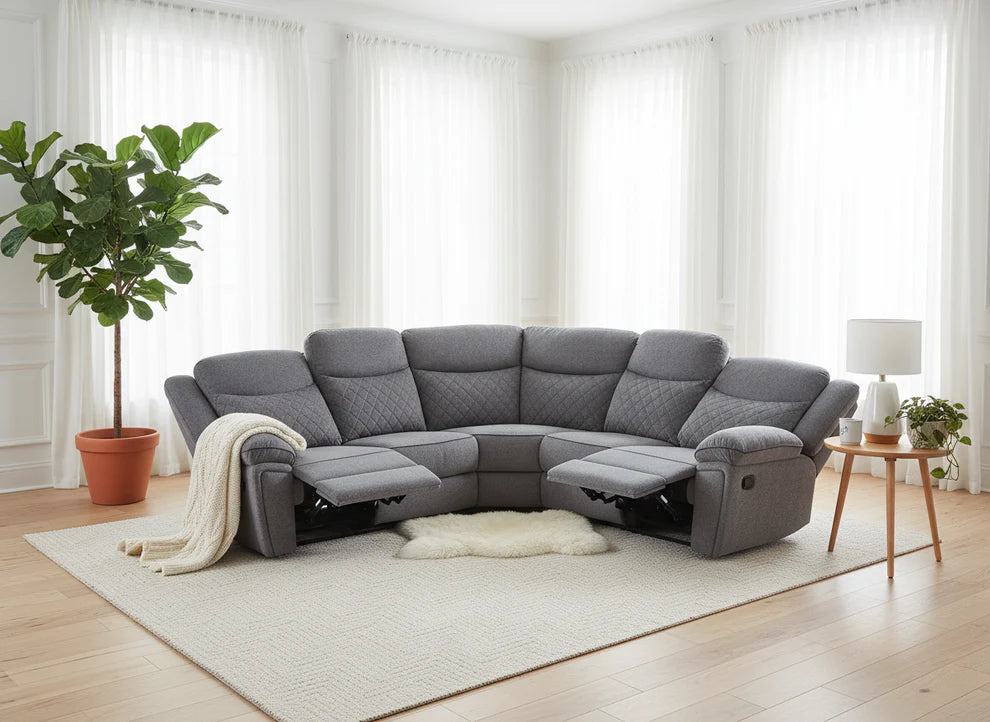 Myra Recliner Sofa Grey Fabric Large Corner
