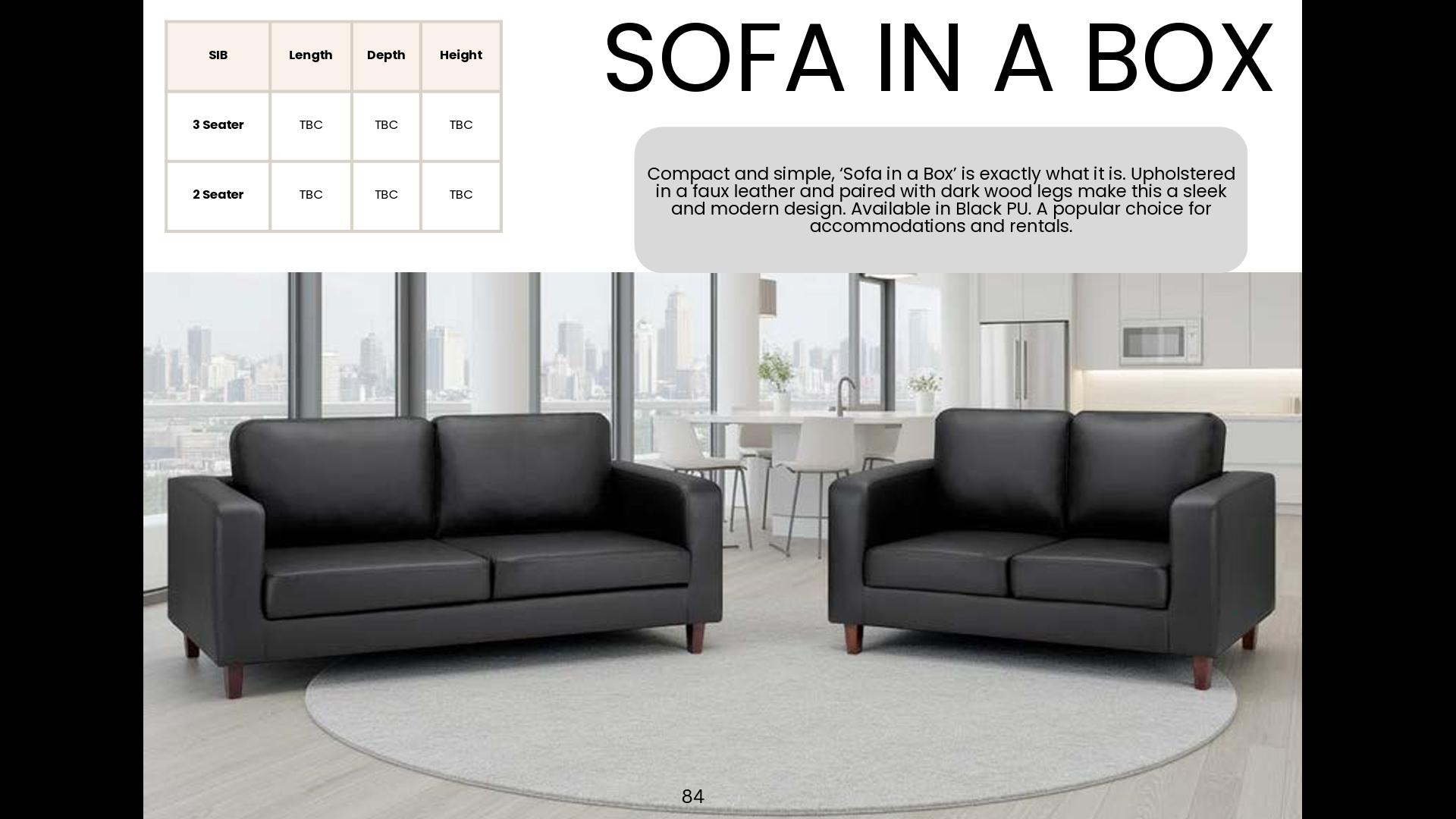 Box Sofa Black 2 Seater