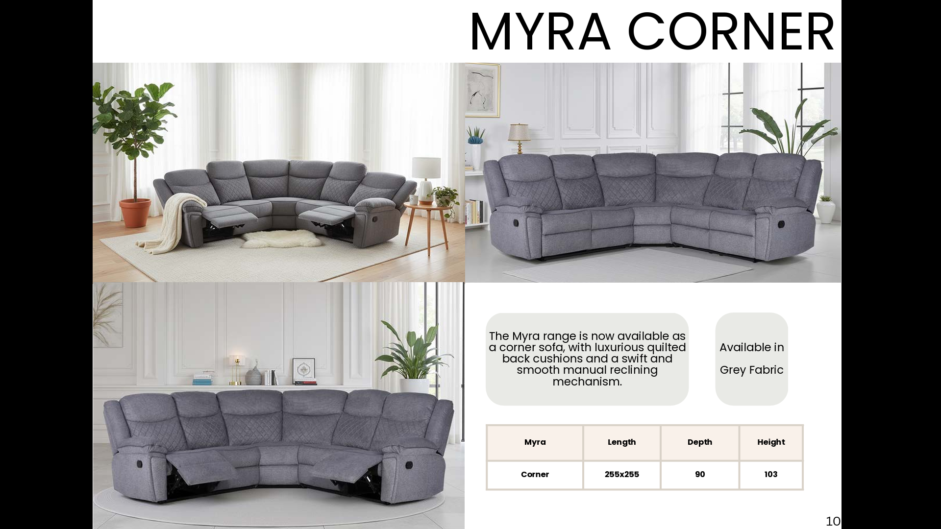 Myra Recliner Sofa Grey Fabric Large Corner