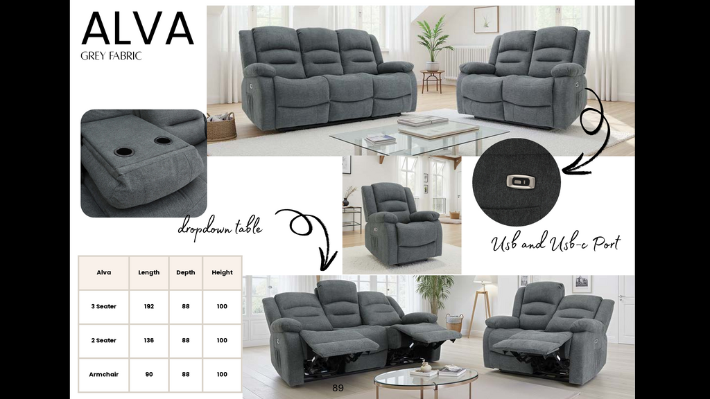 Alva Electric Recliner Sofa Black 3+2 Set