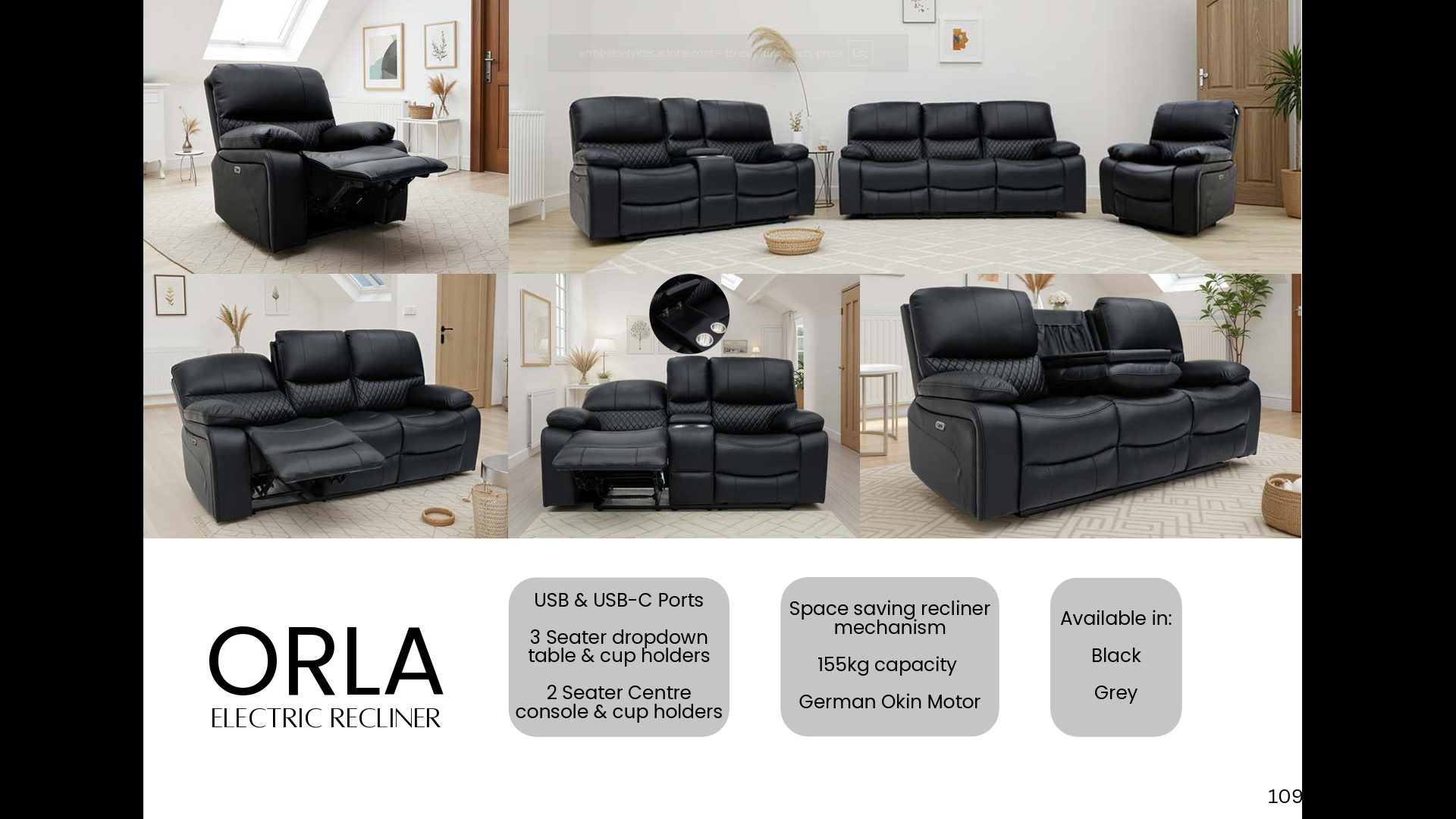 Orla Electric Recliner Sofa Black Armchair